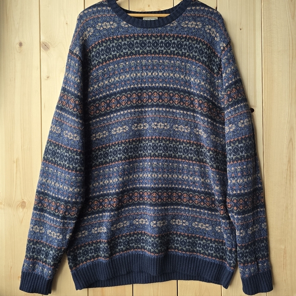 L.L. Bean Other - Vintage L.L.Bean Fair Isle Nordic Pattern Crewneck Sweater Navy Blue XL Tall